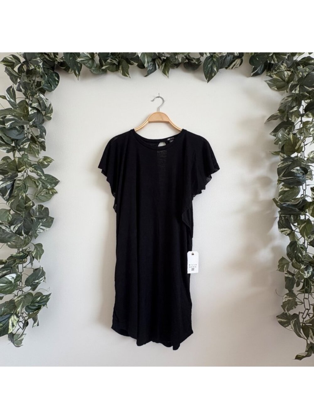 Billabong Out For Waves Coverup Short Sleeve Midi Dress Black NWT Size L